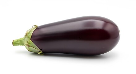 Single fresh purple eggplant vegetable isolated on white background