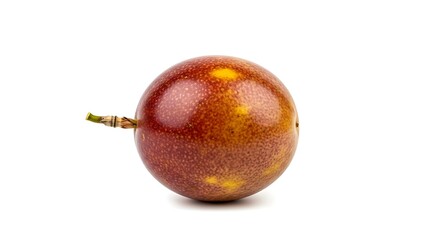 Single ripe passion fruit with stem isolated on white background