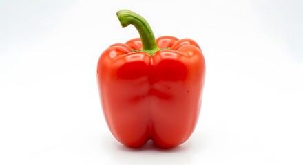 Single fresh red bell pepper isolated on white background