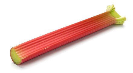 Single stalk of fresh red and green rhubarb isolated on white background