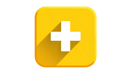 Obraz premium Bright Yellow Rounded Square Icon with a White Plus Sign and Shadow