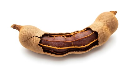 Tamarind fruit pod partially opened isolated on white background