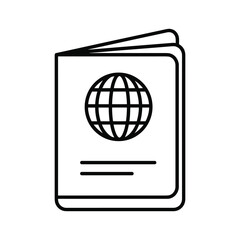Passport icon with a globe symbol, representing international travel, identity, and global citizenship