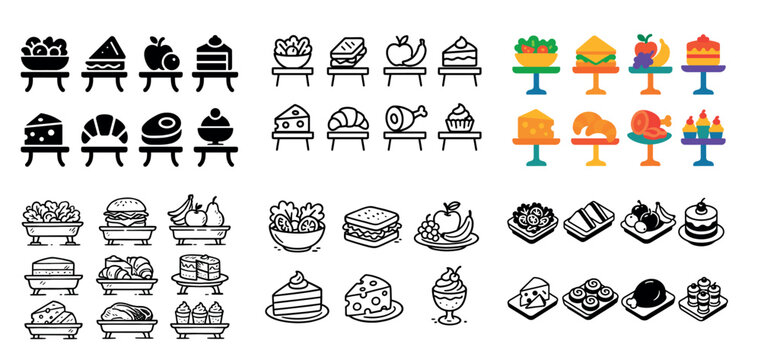 Colorful food icons and desserts display