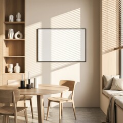 Fototapeta premium Blank minimalist room featuring horizontal art frame mockup display