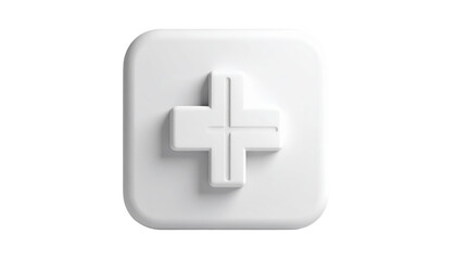 Obraz premium Clean White 3d Plus Symbol Icon with Rounded Corners on transparent background
