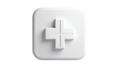 Clean White 3d Plus Symbol Icon with Rounded Corners on transparent background