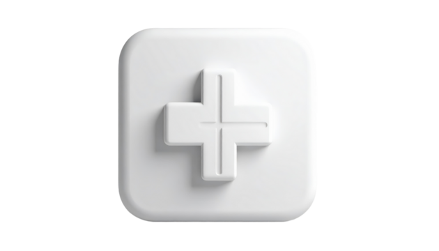 Clean White 3d Plus Symbol Icon with Rounded Corners on transparent background