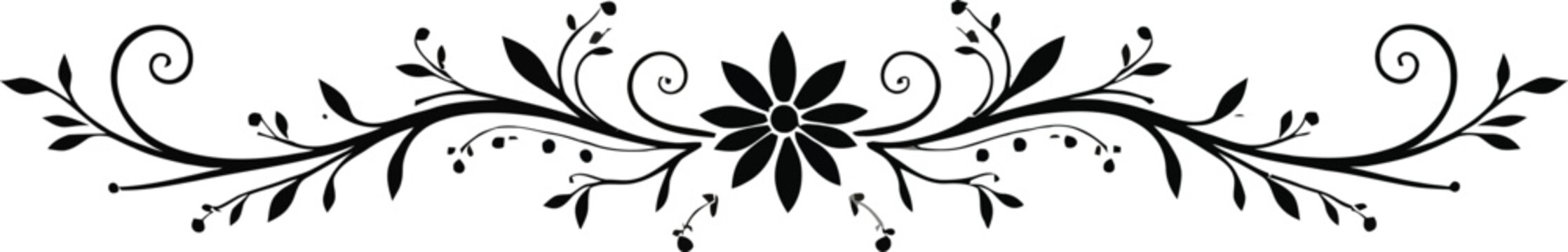 Elegant Floral Divider Design with Black Flower and Swirling Branches