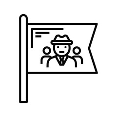 Flag with a leader figure and team members, representing leadership, group, or political concept, isolated on