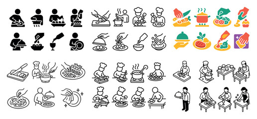 Naklejka premium Cooking icons featuring chefs and food