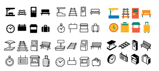 Fototapeta premium Transport icons: trains and clocks collection