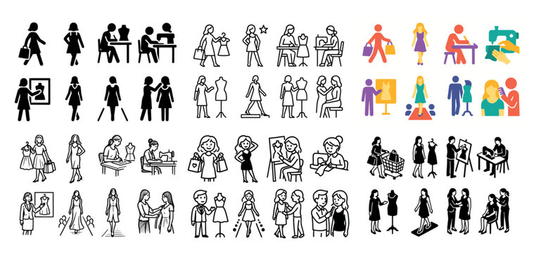 Diverse female figures in various activities