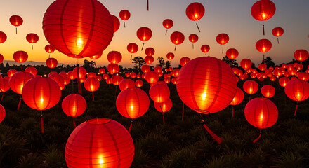 Red Chinese Lanterns at Sunset Festival