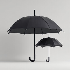 Two Black Umbrellas Standing on a Neutral Background