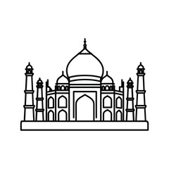 Outline icon of the taj mahal, a famous historical monument and mausoleum in agra, india