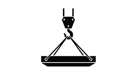 Simple black and white illustration of an industrial lifting crane with a platform