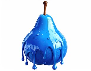 Glossy blue pear with dripping paint