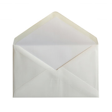 Open white paper envelope with translucent vellum flap isolated on transparent background