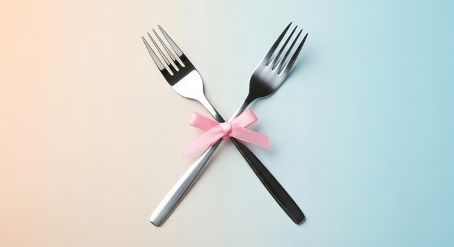 Charming forks tied with pink ribbon, perfect for elegant invitations