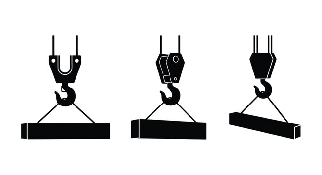 Three different types of lifting hooks with rectangular supports illustrated
