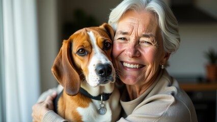 A woman holds a dog close to her chest, showing affection and love