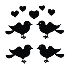 Love birds silhouette vector set in different styles on white background