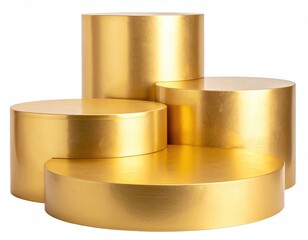 Stacked gold cylinders, modern display pedestals