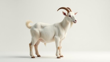 Fototapeta premium A single white goat standing on a white surface
