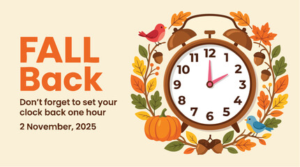 Fall Back Daylight Saving Time Ends Illustration.
