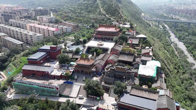 Nanchan Temple Aerial View, Xining Qinghai - Modern City Meets Ancient Architecture