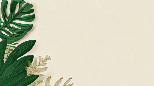 Clean Background Minimal Festive Tropical Motifs Copy Space Summer Holiday Beach Paradise Palm Leaves Monstera Pattern Design Template Banner Vacation Celebration Party Decoration White Modern