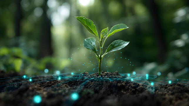 Plant seedling growing with digital data connection network