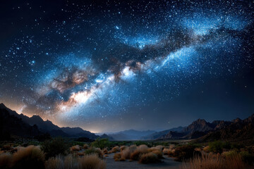 Fototapeta premium Milky Way Over Desert Mountains at Night