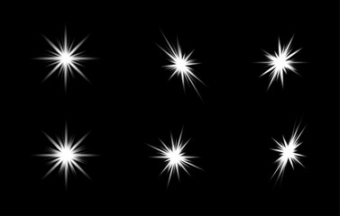 Set of sparkling stars, glowing light effect. Vector graphic design elements.