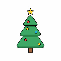 Cartoon Christmas Tree with Star and Ornaments Isolated Icon