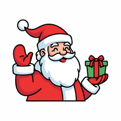 Cartoon Santa Claus Holding Gift Waving Hand Isolated
