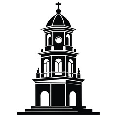 european bell tower black and white silhouette