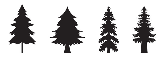 Christmas and pine tree silhouettes collection isolated on white background, Vector