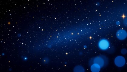 Obraz premium A deep blue night sky filled with tiny twinkling stars and softly blurred blue lights creating a magical atmosphere