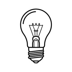 Outline drawing of a classic incandescent light bulb with screw base, isolated on