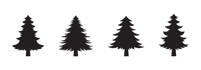 Fototapeta premium Tree silhouette icon collection, forest and pine tree vector set, nature foliage design bundle, simple black isolated tree shapes
