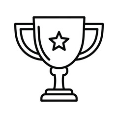 Simple black and white line art icon of a classic trophy cup with a star emblem, isolated on