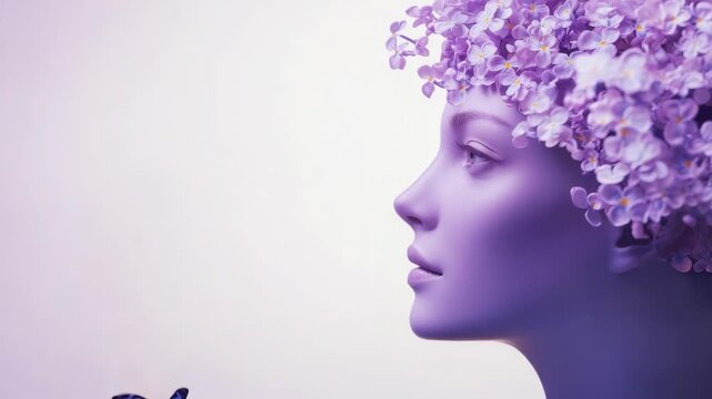 Video A woman with a butterfly resting in her hair, a symbol of freedom and beauty - Powered by Adobe