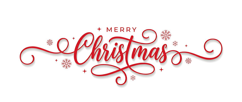 MERRY CHRISTMAS red vector brush calligraphy with flourishes
