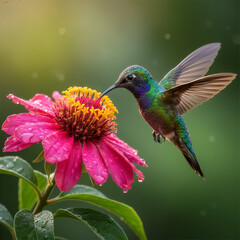 Fototapeta premium A hummingbird collecting honey from flower.