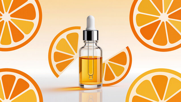 Citrus essence in a sleek dropper, with orange slices