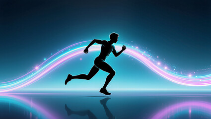 Running swiftly through vibrant light and energy in a digital space