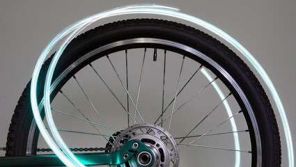 Creative light trails from a spinning bicycle wheel in motion