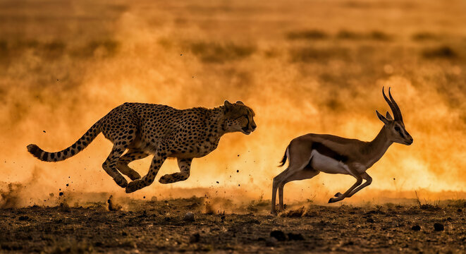 A moment when cheetah hunting deer.